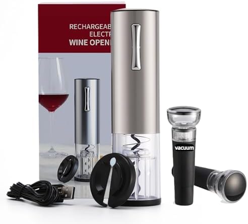 Electric Wine Opener Set, Rechargeable With 2 Vacuum Stoppers, Foil