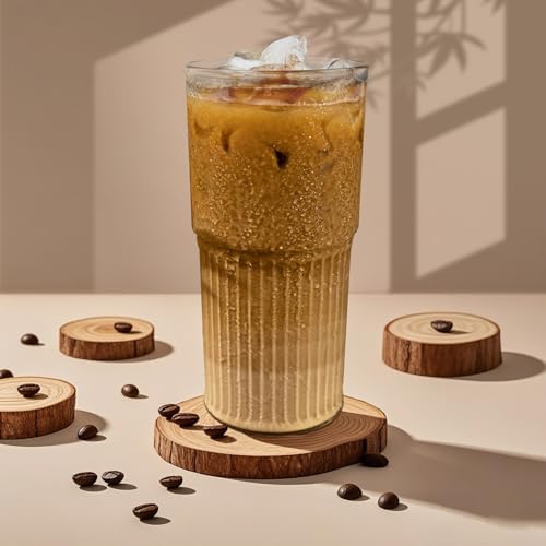 Luiaiog 20 oz Glass Cups with Lids and Straws Set of 2, Ribbed Glass