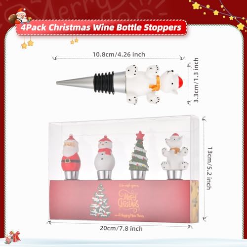 Set of 4 Resin Wine Bottle Stoppers for Christmas Holiday Decoration