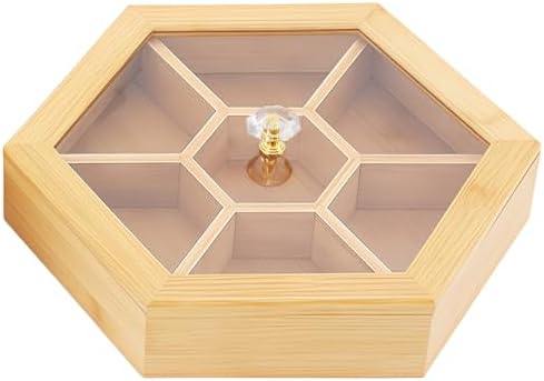Box Container for Snacks with A Lid, Divider Tray Hexagonal Serving