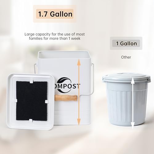 1.7-Gallon Kitchen Compost Bin with Lid, White