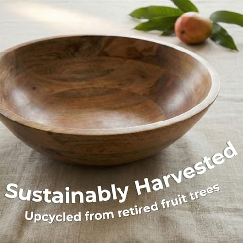 Extra Large Wooden Salad Bowl 15" with Serving Utensils - Large Wood