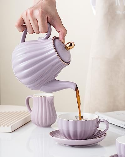 CLAY TONIC-8 OZ Porcelain Purple Coffee/Teacup and Saucer Set with