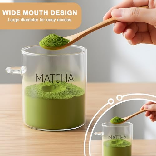 Suclain 15 oz Matcha Glass Container with Airtight Lid and Spoon