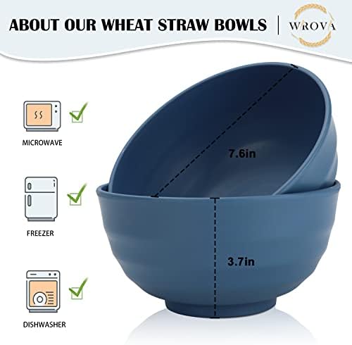Wheat Straw Bowls Set 60 OZ Unbreakable Large Cereal Bowls Set of 6