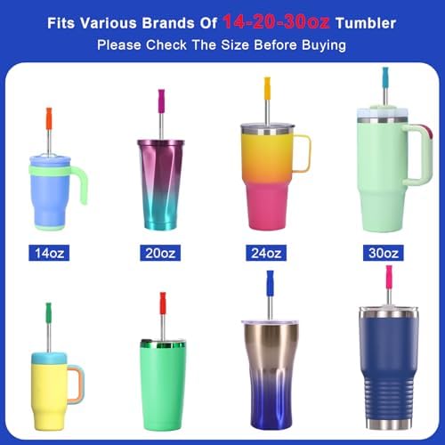 Newly Upgraded 8.5In Reusable Stainless Steel Straws Set 12 PCS with