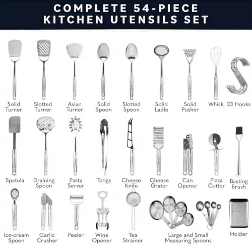 Home Hero 54-Piece Stainless Steel Kitchen Utensil Set