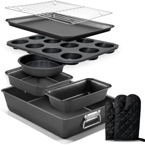 9 PCS Bakeware Sets, Baking Pans for Oven with Wider Grips, Baking Pan