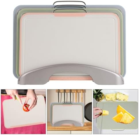 Plastic Cutting Board Set with Stand and Juice Grooves