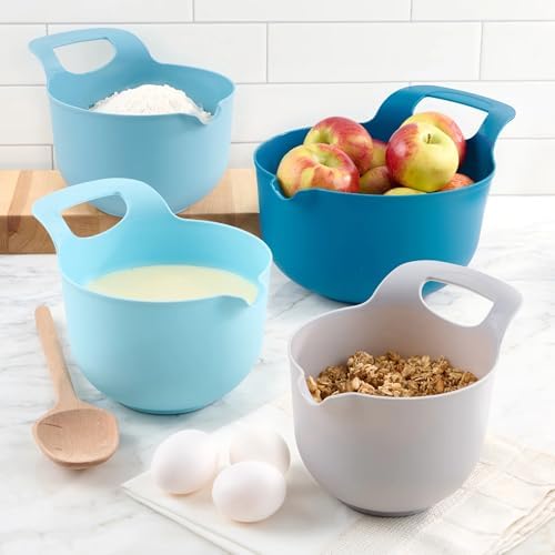 4 Piece Nesting Plastic Mixing Bowl Set with Pour Spouts and Handles