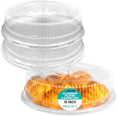 USA-Made Set of 3 Aluminum Round Serving Platters and 3 Plastic Dome