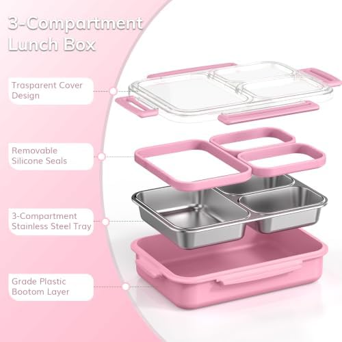 KHOXU 28oz Stainless Steel Bento Box, Pink