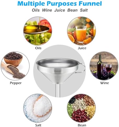 5 Inch Stainless Steel Funnel with Strainer and 200 Fine Mesh Filter