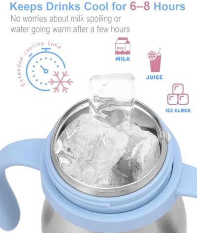 Bakpoco Stainless Steel Straw Sippy Cup for Toddlers 1-3 Years Old