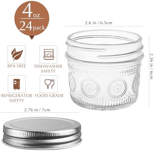Amzcku 4 oz Mason Jars with Lids, 24 Pack