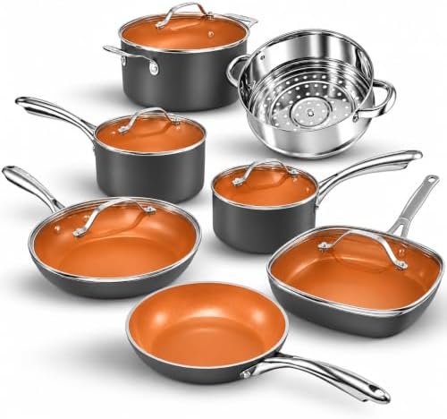 GOTHAM STEEL 12 Pc Titanium Ceramic Cookware Set Nonstick, Diamond