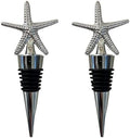 Decorative Starfish Wine Bottle Stoppers, Silver Chrome Finish, Set of