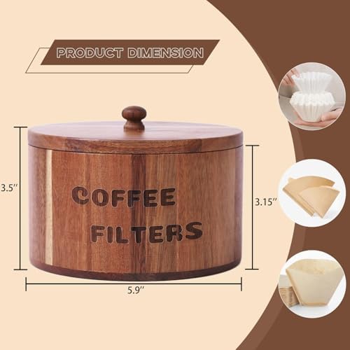 Natural Acacia Wood Coffee Filter Holder with Lid, Multi-Use