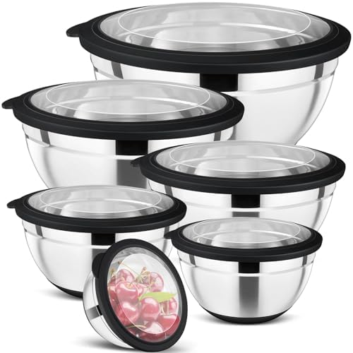 P&P CHEF Black Mixing Bowls with Lids Set of 6, Salad Serving Bowls