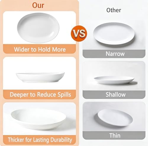 12 Inch Oval Serving Platters Set of 3, White Ceramic Serving Platters for Serving Food, Deep Porcelain Oval Platter for Appetizers, Salad, Pasta, Vegetables, Microwave Dishwasher Oven Safe