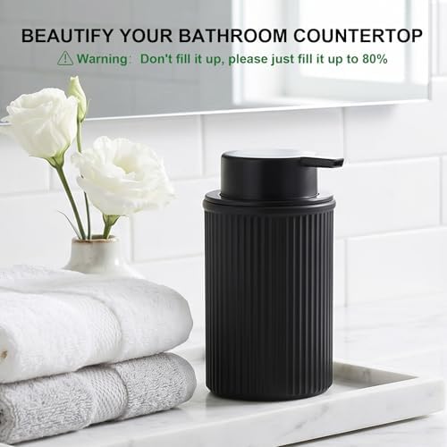 KASUNTING Matte Black Foaming Soap Dispenser, Ribbed Glass Foam Hand