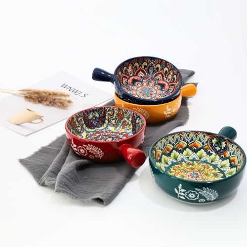 Bohemian Soup Bowls with Handles, 22 Oz French Onion Soup Crocks