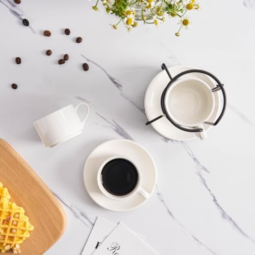 2.5 OZ Porcelain Stackable Espresso Cups and Metal Stand Set of 4