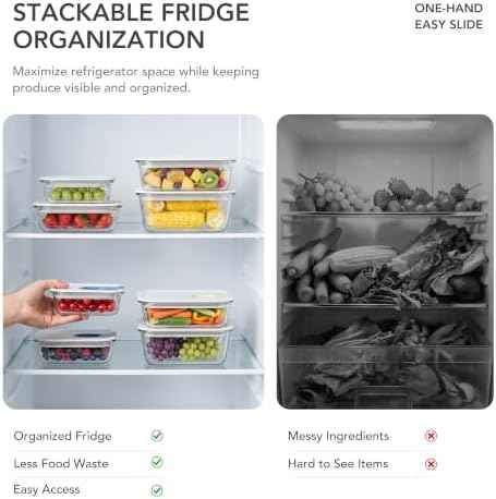 GENICOOK 4 Pack Glass Produce Containers for Fridge with Slide Lid