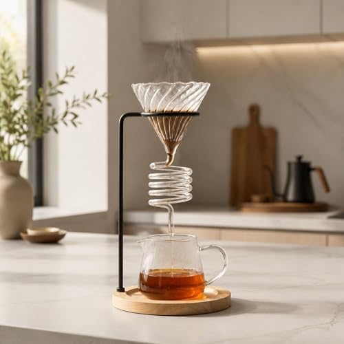 Coffee Dripper Stand Pour Over Holder with Wood Metal Construction