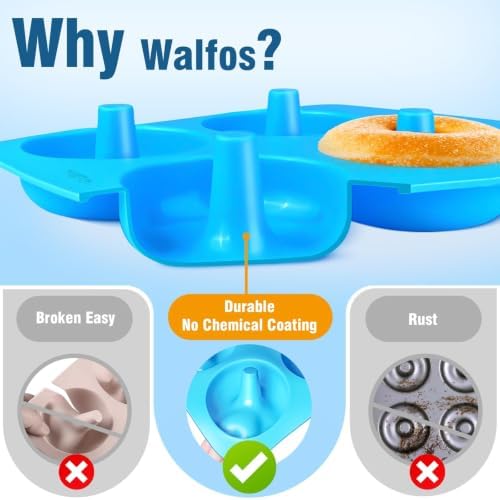 Walfos Full Size Silicone Donut Mold for Baking- 4 Inch Big Size