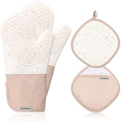Cream Silicone Oven Mitts, 500°F
