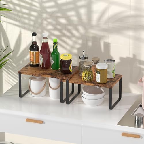 CADUKE Set of 4 Kitchen Cabinet Shelves, Brown