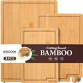 Kikcoin Bamboo Cutting Boards for Kitchen Set of 3, Extra Large Wood
