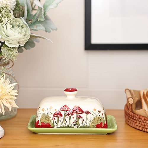 Fungi Fun Ceramic Butter Dish with Lids - Mushroom Butter Containers