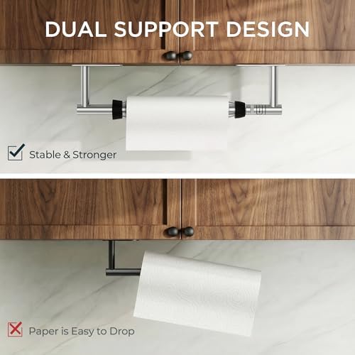 FORIOUS Paper Towel Holder Under Cabinet, One Hand Tear