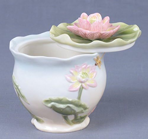 US 6 Inch Pale Blue and White Glazed Porcelain Pink Lotus Sugar Bowl
