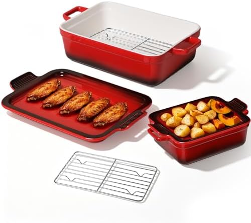 ACMLIFE 4-Piece Ceramic Casserole Dish Set with Roasting Racks