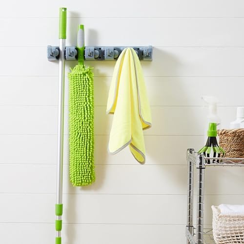 Amazon Basics Wall-Mount Broom and Mop Holder, 2.36 x 16.9 x 3.35 in