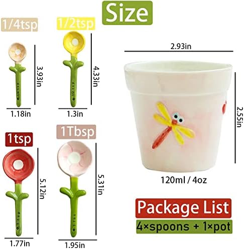 Flower Measuring Spoons Set in Pot Unique Baking Gifts Ceramic Cute