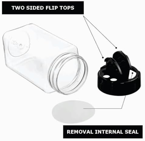 10 Pack 3.5 Oz Plastic Spice Jars with Black Cap, Clear and Safe