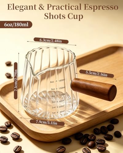 Espresso Cups 6 Oz, Espresso Shot Cups with Wood Handle, V-Shaped