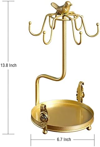 Gold Metal Coffee Mug and Saucer Tree Holder Countertop 6 Hooks