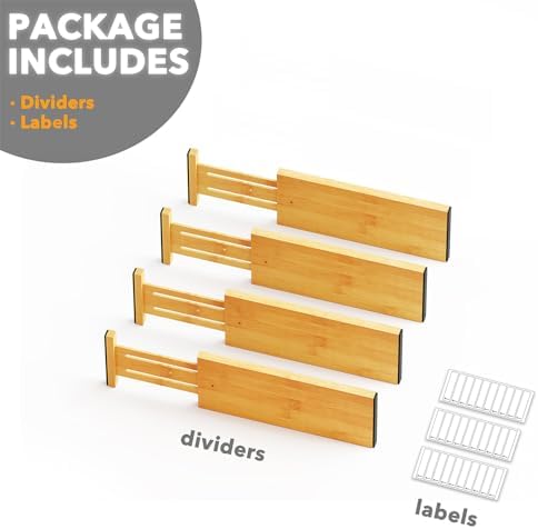 SpaceAid Bamboo 4 Pack Dresser Drawer Dividers, 4.65“ High Adjustable