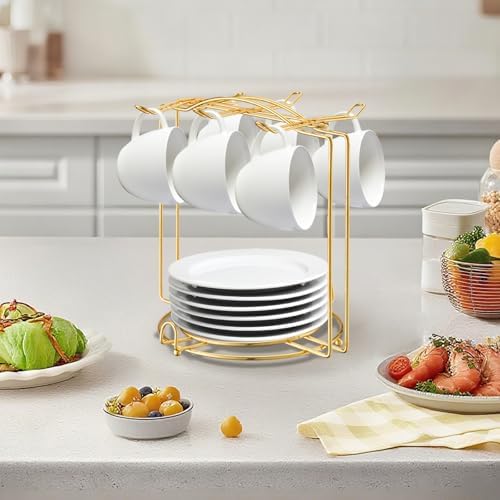 3Pcs Gold Coffee Cup and Saucer Display Stand 7.32"x7.17"