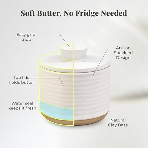 Large Butter Crock with Lid - 4.3 x 4.3" Ceramic French Butter Dish