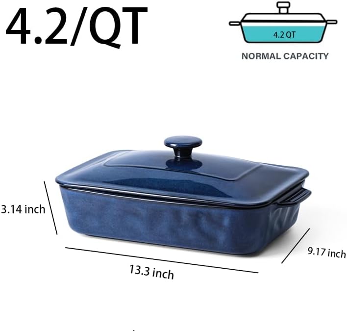 vicrays Ceramic Casserole Dish with Lid, 4.2 Quart Deep Baking Pan