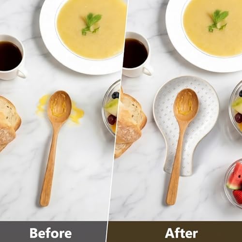 Ceramic Spoon Rest for Stove Top, Farmhouse Cooking Spoon Holder for