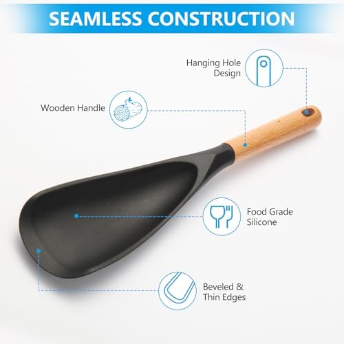 【2 Pack】Silicone Cooking Spoon for Nonstick Cookware - Wooden Handle