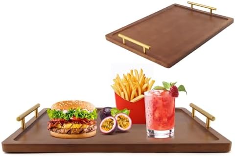 Bamboo Serving Tray with Gold Handles, Decorative Breakfast Tray