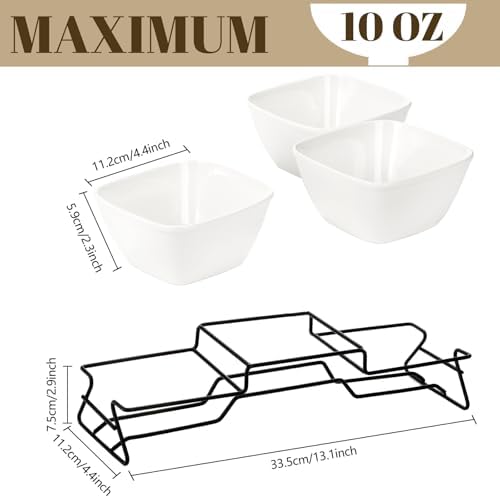 ZENFUN 10 oz Square Bowl Chip & Dip Serving Set, Pocelain Ramekin